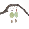 Handmade beaded earrings with aventurine and smoky quartz stones, copper wire and sterling silver ear hooks. Jewelry designed and made by Ula Frou creator Sadie Hodson on Salt Spring Island.
