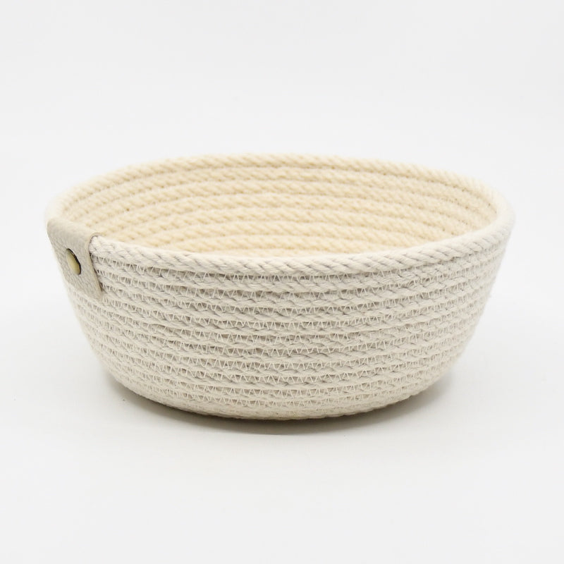 Basket sewn from 100% cotton rope, machine sewn and hand dyed using plant-based dyes handmade by designer Andromeda Nelson on Salt Spring Island.