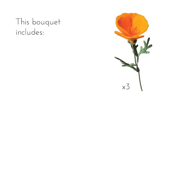 Product key showing orange California poppy felt flower on wrapped wire stem, by artist Amanda Chudak.