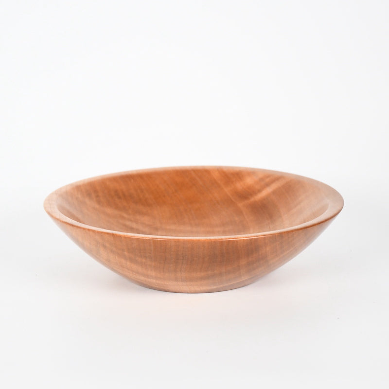 Figured arbutus bowl. 8-inch diametre by 2 inches deep. Made by Darawoodworks artisans Dave and Alison Roberts on Pender Island.